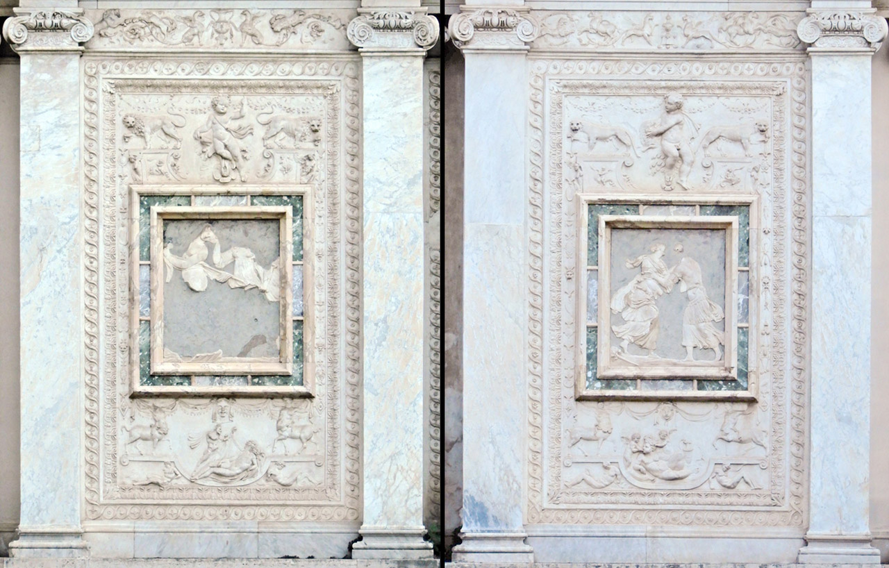 Stucchi sulla Loggia del giardino centrale con le imprese di papa Giulio III