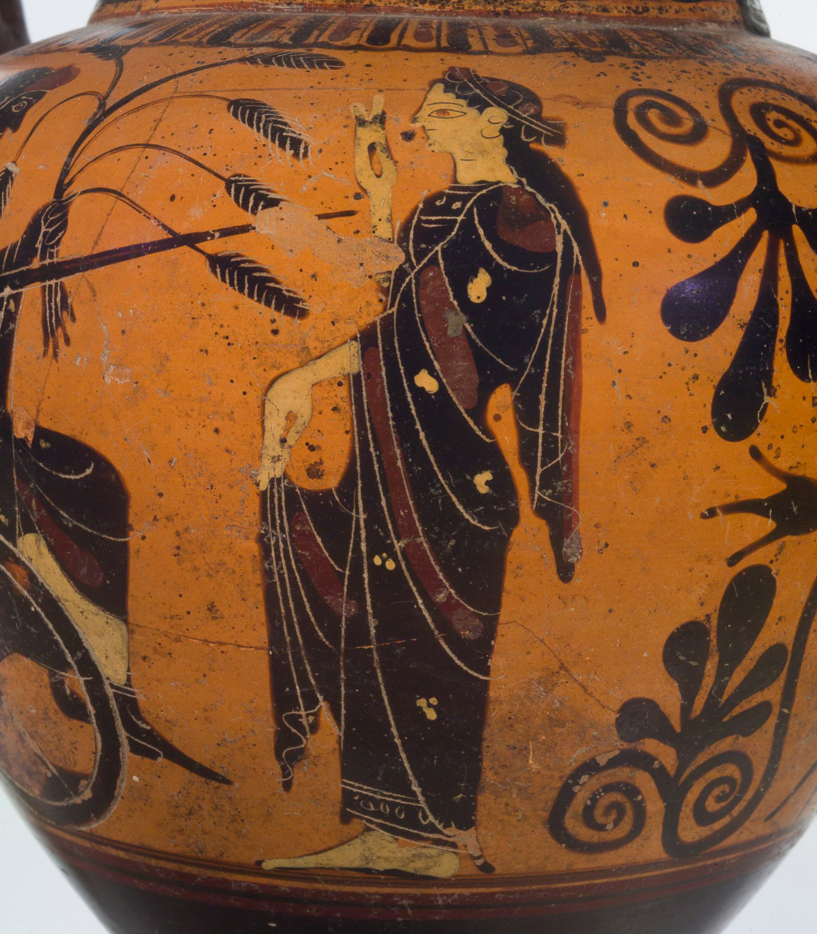 Anforetta attica a figure nere con Trittolemo e Demetra, particolare