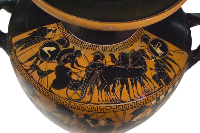 Hydria, ceramica attica a figure nere, Pittore di Priamo, particolare